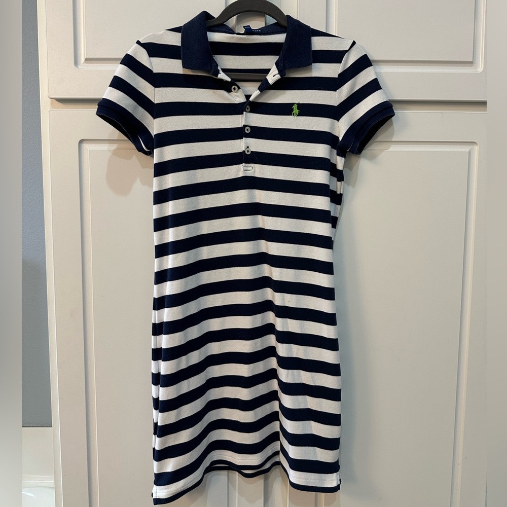 Polo dress classic Navy and White stripe.